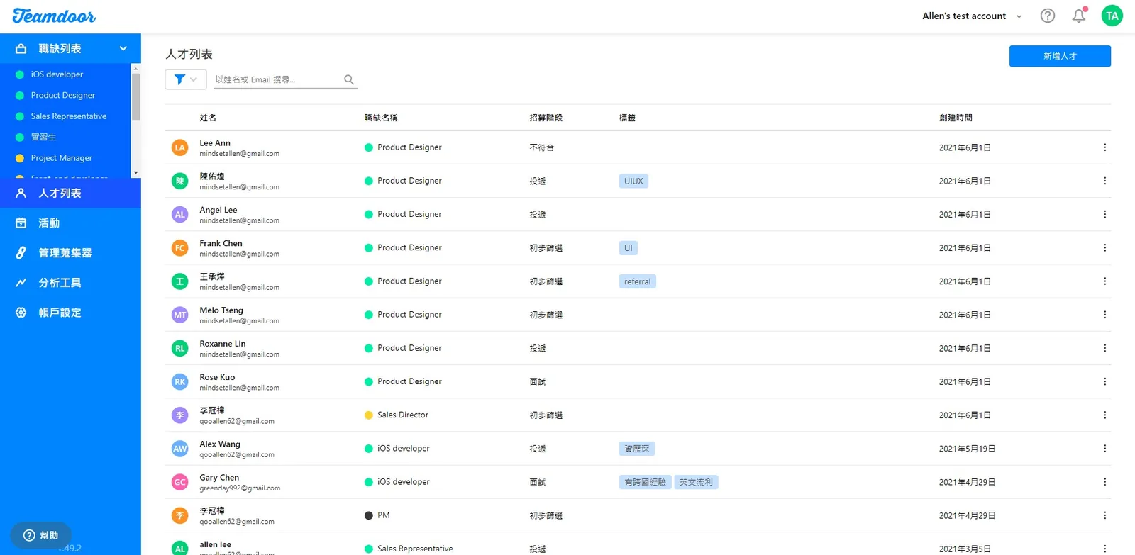  Teamdoor 人才資料庫 